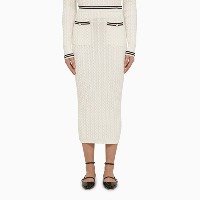 Alessandra Rich Striped Cable-knit Cotton Midi Skirt In White