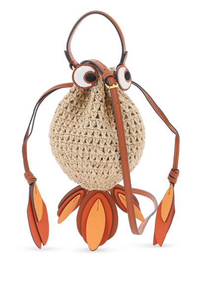 Anya Hindmarch Raffia Gold Fish Handbag In Arancio