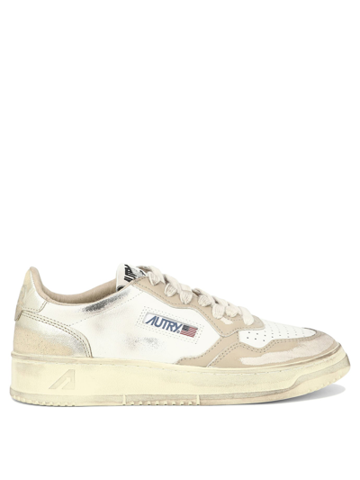 Autry Medalist Super Vintage Leather Sneakers In Beige