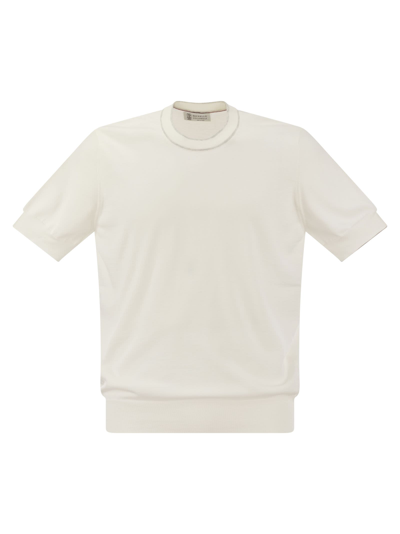 Brunello Cucinelli Cotton Knit T-shirt In Cream