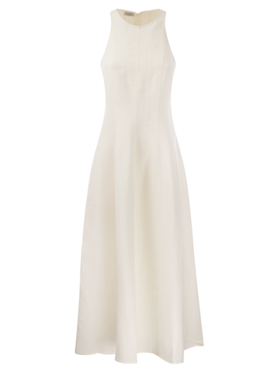 Brunello Cucinelli Fluid Twill Sleeveless Midi Dress In White