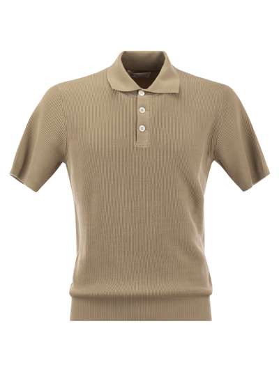 Brunello Cucinelli Ribbed Cotton Polo-style Jersey In Sand