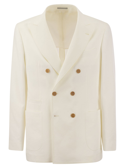 Brunello Cucinelli Twisted Linen Deconstructed Jacket With Patch Pockets In White