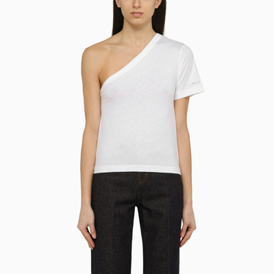 CALVIN KLEIN CALVIN KLEIN WHITE ONE SHOULDER T SHIRT IN COTTON