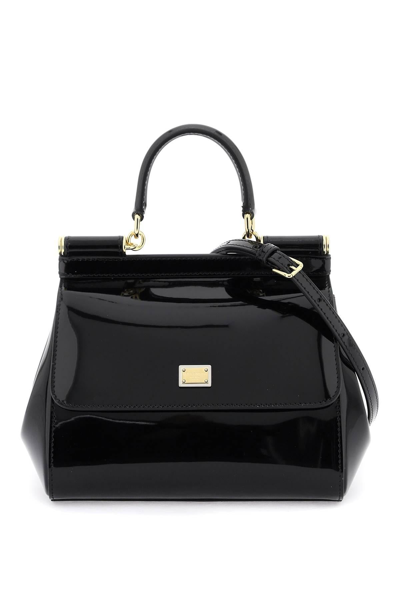 Dolce & Gabbana Woman's Sicily Dauphine Leather Handbag In Black