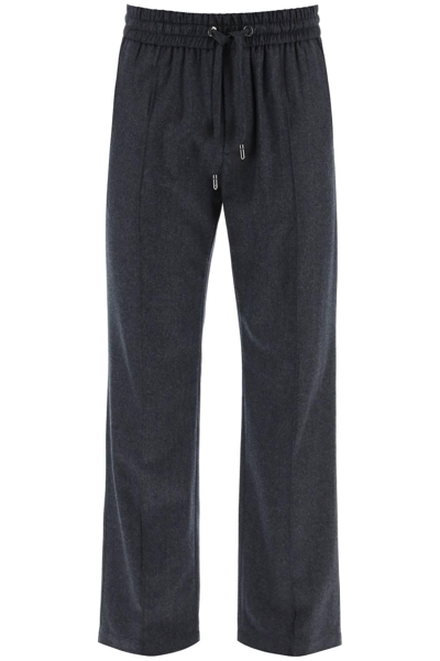 Dolce & Gabbana Logo Patch Drawstring Trousers In Gray