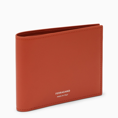 Ferragamo Terracotta Coloured Leather Wallet With Logo In Red