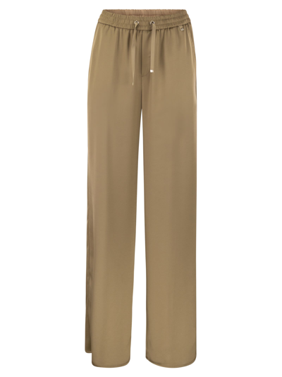 Herno Wide Leg Satin Trousers In Sand