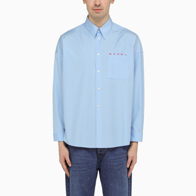 Marni Logo-print Cotton Shirt In Light Blue