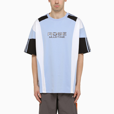 Martine Rose Blue/white/black Cotton T-shirt With Logo In Light Blue