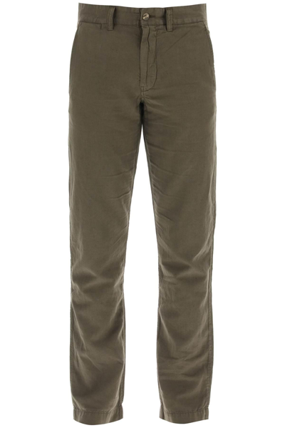 Polo Ralph Lauren Linen And Cotton Trousers In Green,khaki