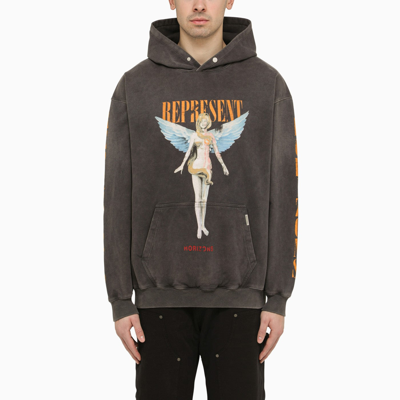 REPRESENT REPRESENT BLACK WASHED OUT COTTON SWEATSHIRT WITH LOGO PRINT