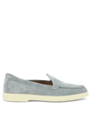 Santoni Slip On Moccasin In Light Blue Suede