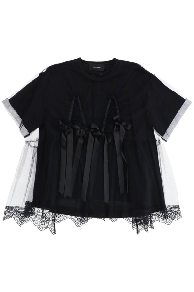 Simone Rocha Kids' Top In Tulle With Lace And Bows In Black