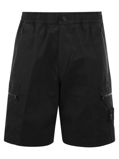 Stone Island Compass-badge Terry-fleece Bermuda Shorts In V0029 Black