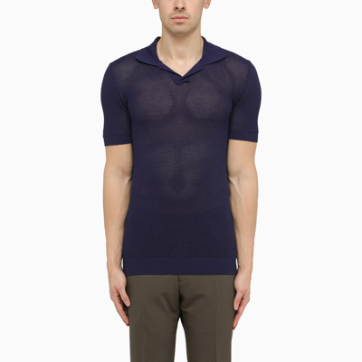Tagliatore Dark Blue Polo Shirt With Classic Collar And Ribbed Trim In Cotton Man