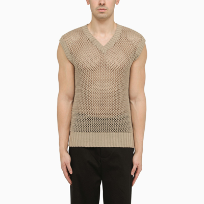 Tagliatore Perforated Dove Grey Cotton Waistcoat In Beige