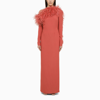 TALLER MARMO TALLER MARMO PEONY COLOURED LONG DRESS WITH FEATHERS