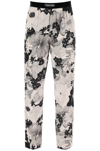Tom Ford Pajama Pants In Floral Silk In Neutro,black
