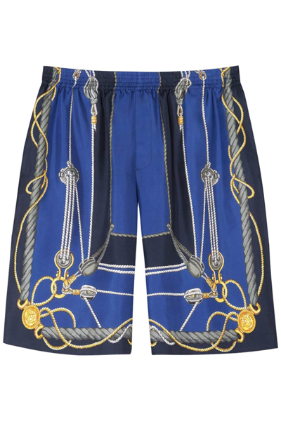 Versace Men's Nautical-print Silk Pull-on Shorts In Blue