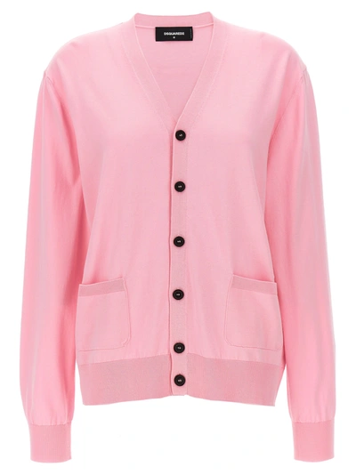 DSQUARED2 KNIT CARDIGAN SWEATER, CARDIGANS PINK