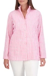 Foxcroft Carolina Gingham Crinkled Cotton Blend Button-up Shirt In Softshell Pink