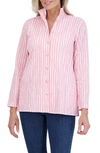 Foxcroft Carolina Gingham Crinkled Cotton Blend Button-up Shirt In Softshell Pink