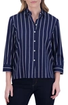 Foxcroft Kelly Stripe Button-up Shirt In Navy