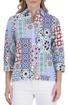 Foxcroft Kelly Print Button-up Shirt In Blue Multi