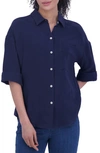Foxcroft Sandra Cotton Blend Button-up Shirt In Navy