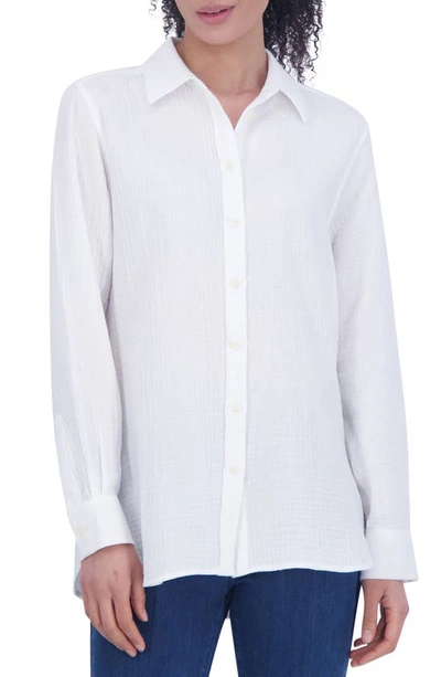 FOXCROFT COTTON GAUZE TUNIC BUTTON-UP SHIRT