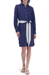 Foxcroft Rocca Dot Print Long Sleeve Cotton Shirtdress In Navy