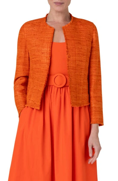 Akris Punto Boxy Silk Long-sleeve Jacket In Orange