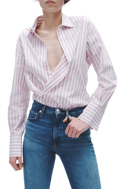 Rag & Bone Maxine Striped Button-front Shirt In Pinkstripe