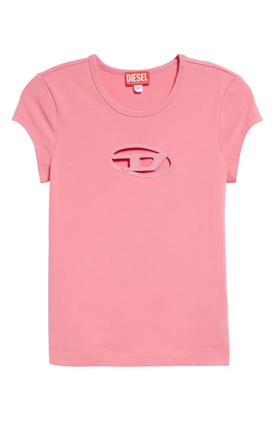 Diesel Cut-out Logo Stretch-cotton T-shirt In Rose
