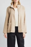 Eileen Fisher Stand-collar Snap-front Jacket In Wheat