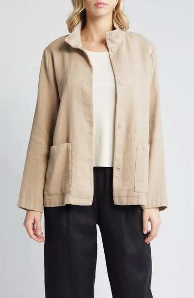 EILEEN FISHER STAND COLLAR ORGANIC LINEN & ORGANIC COTTON JACKET