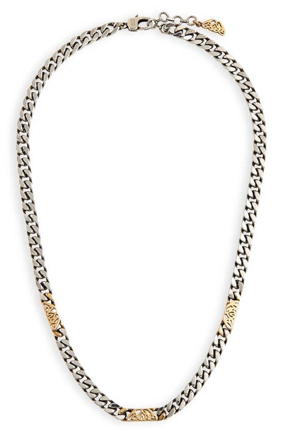 Alexander Mcqueen Seal Logo Chain Necklace In Silver/ Gold