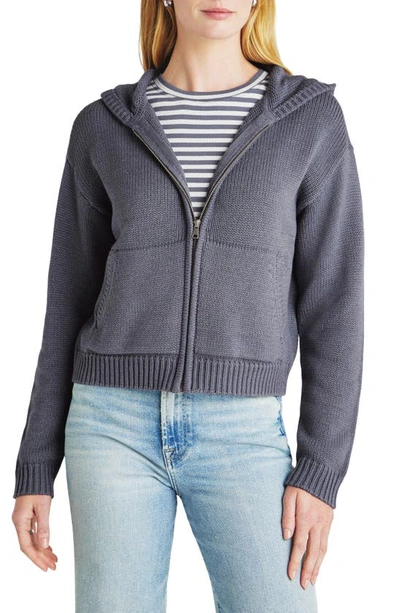 Splendid Vero Zip-front Sweater Hoodie In Ash Navy