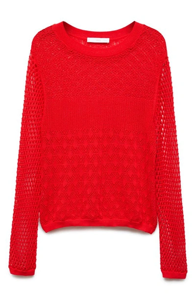 Mango Women's Openwork Knit Sweater In Red