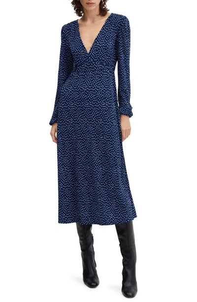 Mango Polka-dot Midi Dress Blue