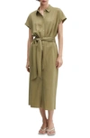 Mango Ruched Front Slinky Midi Dress In Bright Pink In Khaki