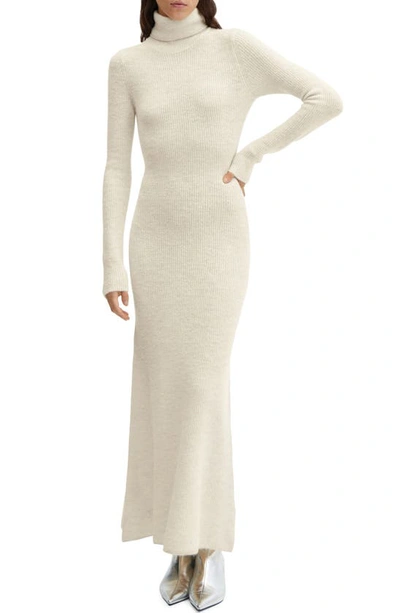 Mango Turtleneck Long Sleeve Sweater Dress In Ecru