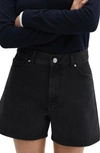 Mango High Waist Denim Shorts In Black Denim