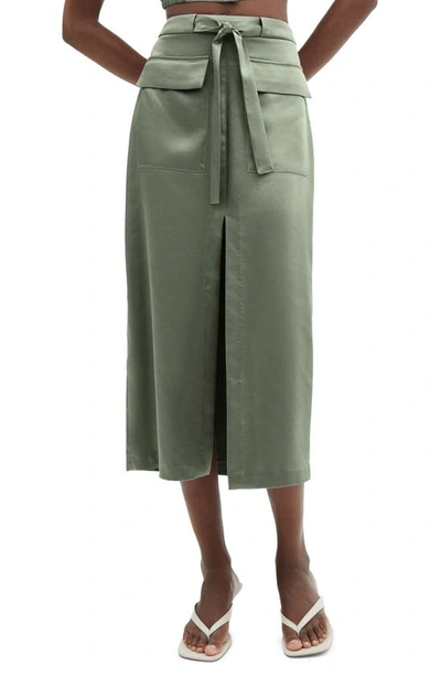 Mango Satin Skirt With Pockets Green