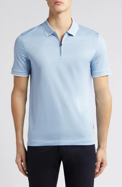 Hugo Boss Polston Tipped Zip Polo In Light Blue