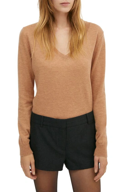 Mango Women's V-neck Wool Sweater In Medium Brown