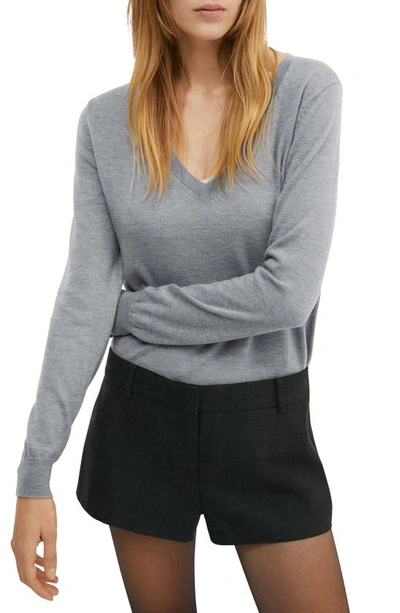 Mango Women's V-neck Wool Sweater In Light Heather Gray