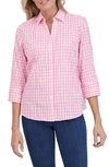 Foxcroft Carolina Gingham Crinkled Cotton Blend Button-up Shirt In Softshell Pink
