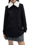 MANGO FAUX FUR COLLAR DOUBLE BREASTED COAT